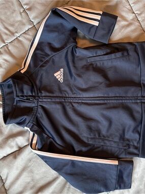 adidas Navy Kids Track Jacket with white Stripes